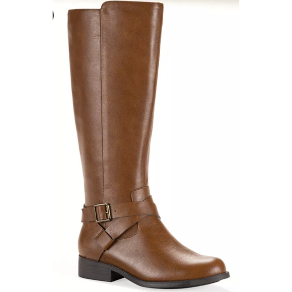 Style & Co Shoes - Style & Co Boots Womens Size 7.5 Brown MARGOOP Knee High Riding Buckle Zip